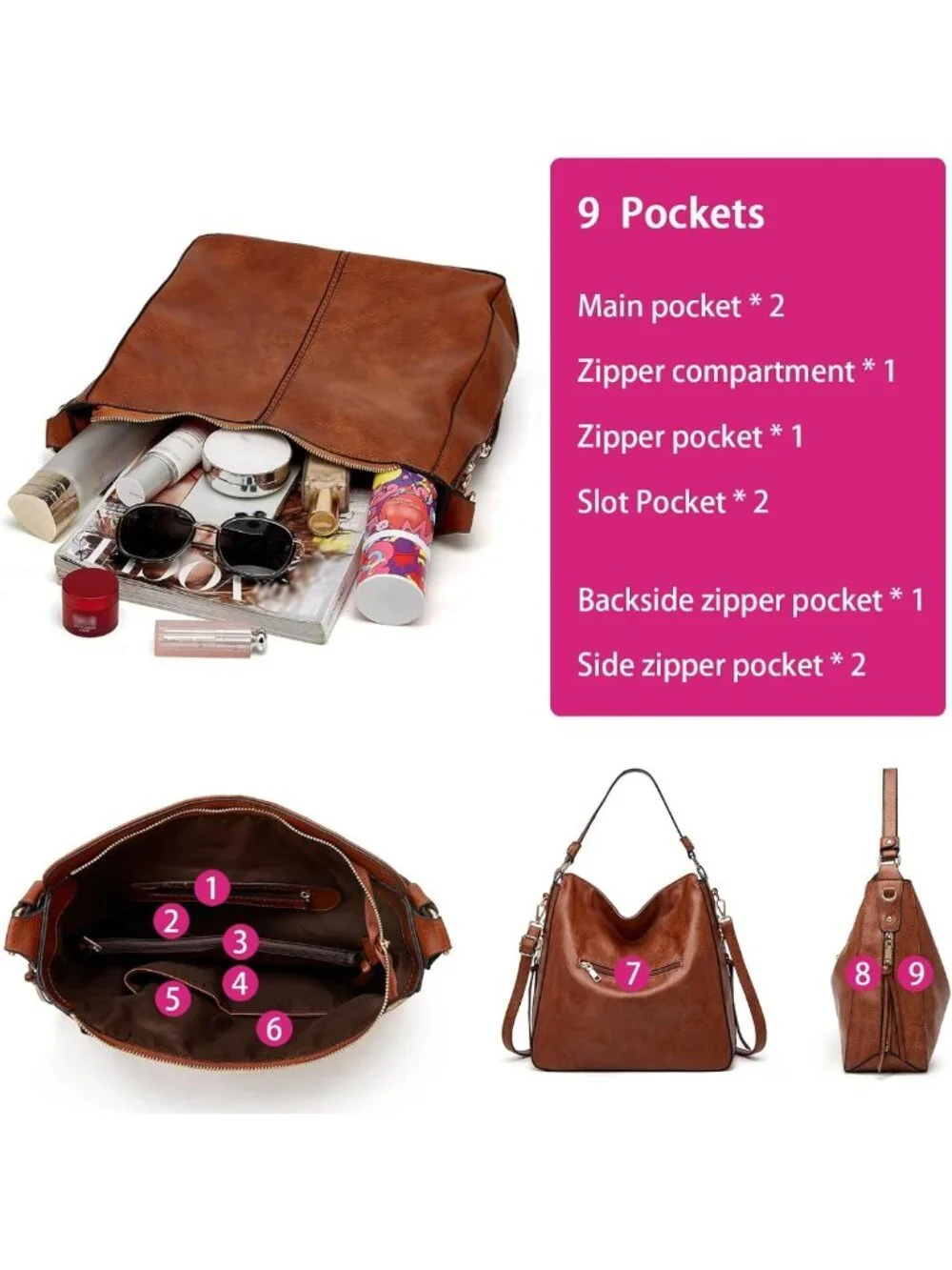 Trendy Large Hobo Tote Bag for Women | Soft Leather Crossbody Purse & Wallet Set